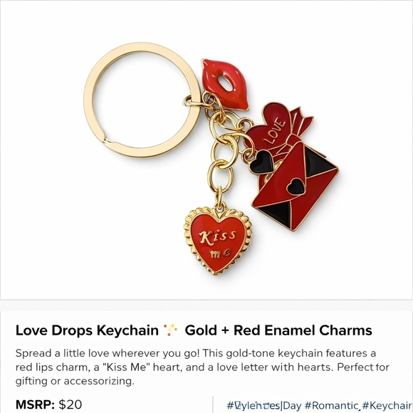 Other - Gold and Red Enamel Love Keychain
